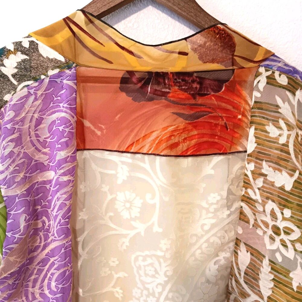 Vtg Sterling Styles  Artsilk One Size Jacket Kimono Open Multicolor Waist Length - Picture 10 of 13